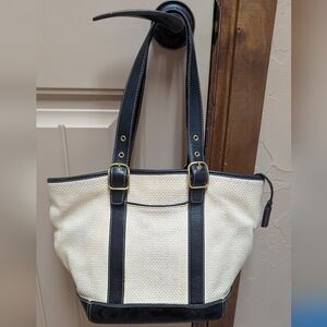 Coach Legacy Straw Woven Bag with Black Trim